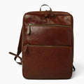 Zaino porta laptop Vetrina Fiorentina in pelle di vitello pieno fiore color mogano con tasche frontali e zip