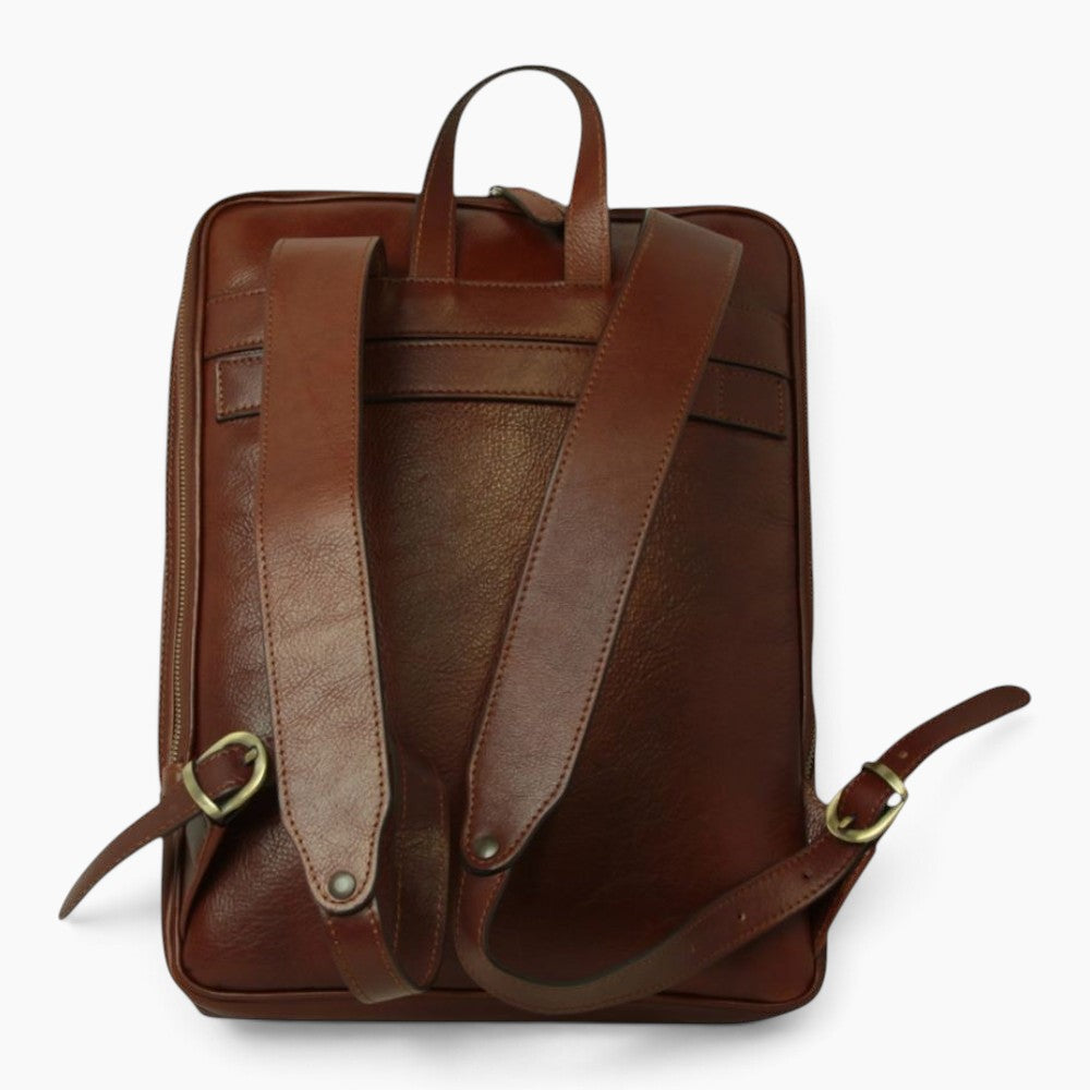 Zaino porta laptop Vetrina Fiorentina in pelle di vitello pieno fiore color mogano con spallacci regolabili