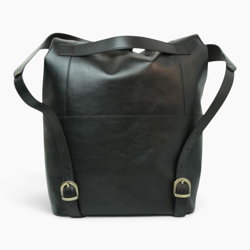 Zaino porta laptop Vetrina Fiorentina in pelle di vitello pieno fiore nera con fibbie regolabili e design artigianale
