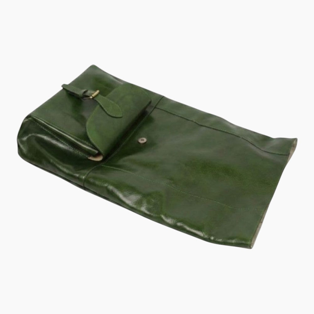 Zaino porta laptop Vetrina Fiorentina in pelle di vitello pieno fiore verde con chiusura a fibbia e tasca esterna