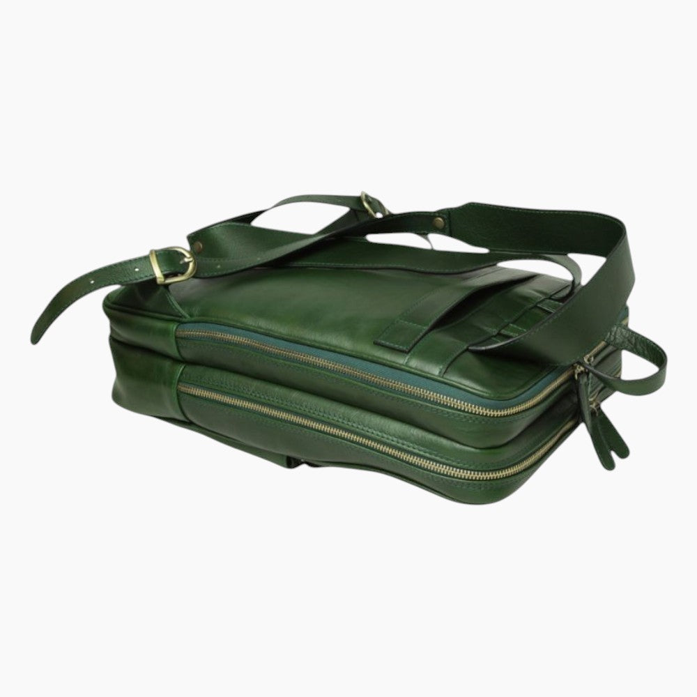 Zaino artigianale Vetrina Fiorentina in pelle di vitello pieno fiore verde con scomparti e cerniere