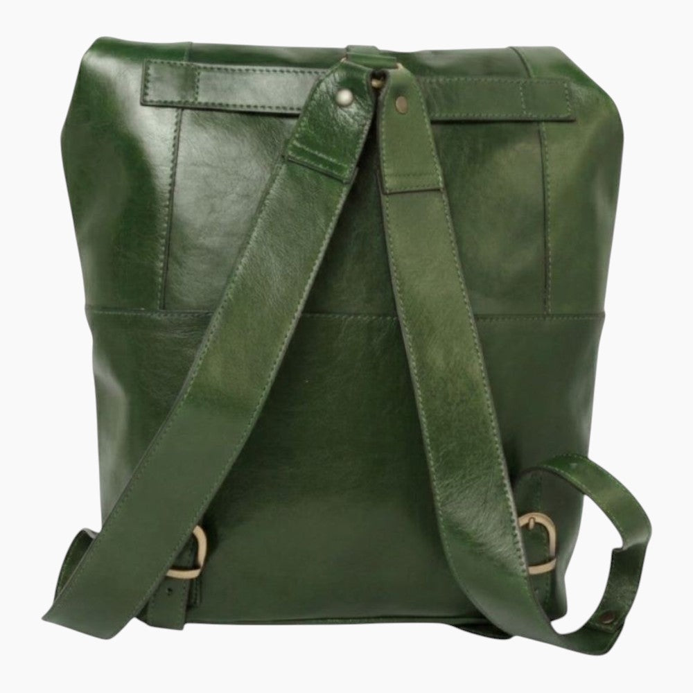 Zaino porta laptop Vetrina Fiorentina in pelle di vitello pieno fiore verde con spallacci regolabili vista posteriore