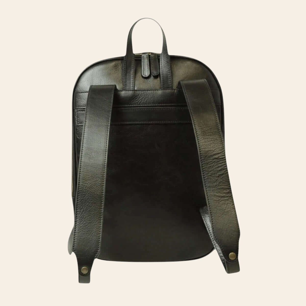 Zaino in pelle di vitello scuro con maniglia e spallacci imbottiti